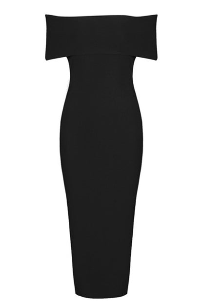 Off Shoulder High Slit Midi Dress