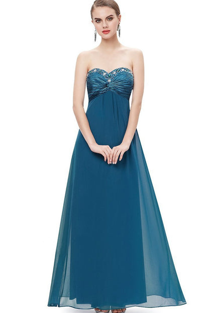 Strapless Sweetheart Rhinestone Ruffles Long Dress Gown