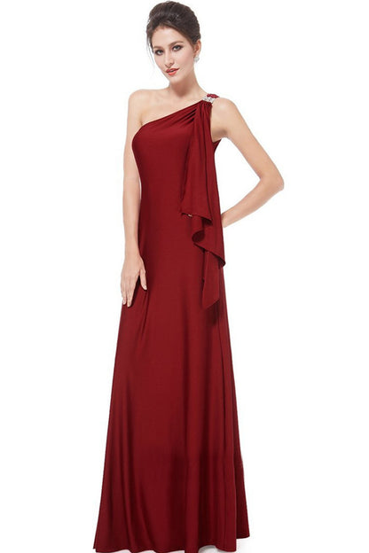 Rhinestone One Shoulder Irregular Hem Open Back Gown Dress