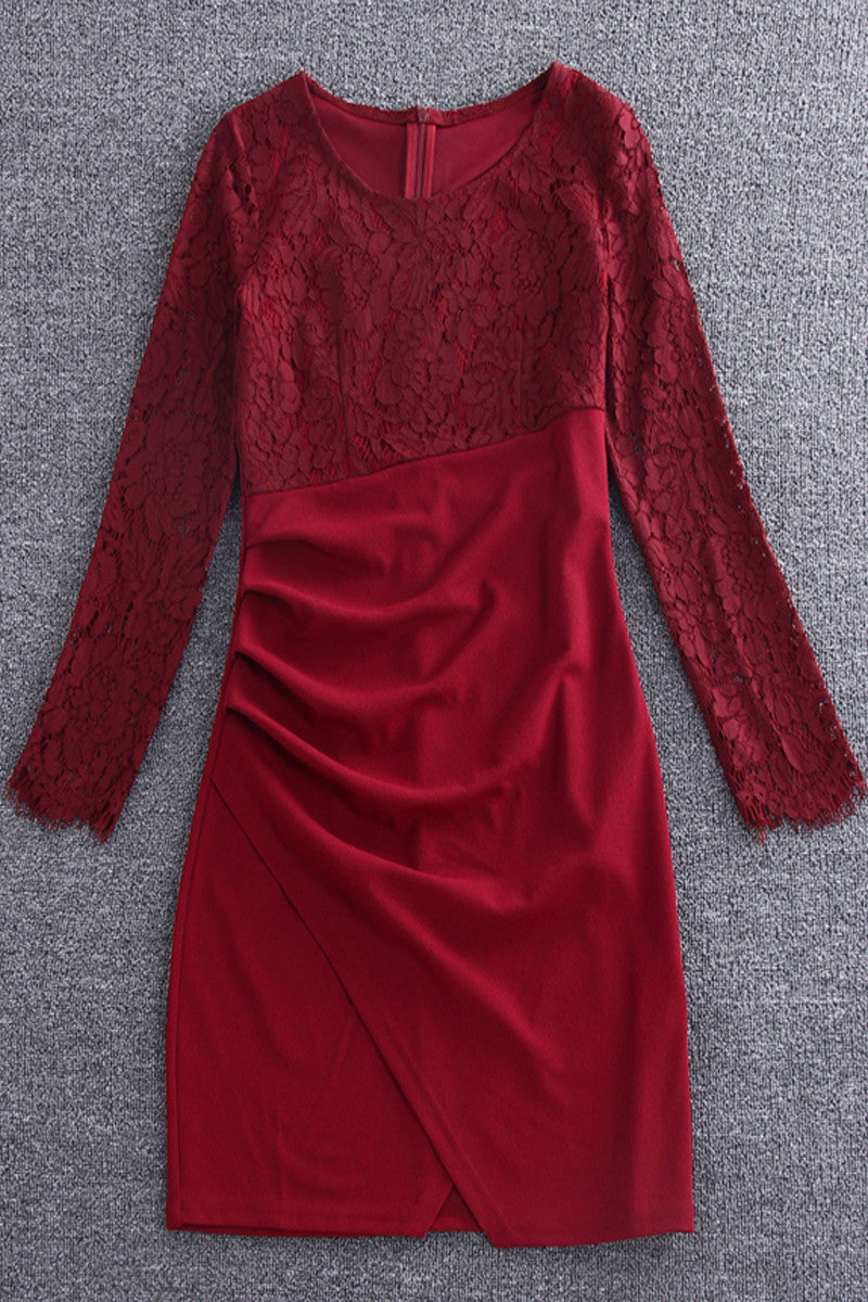 Full Red  Slim With Side Shrring Sexy  Feeling  Midi  Dress - NJOYDRESS - 1