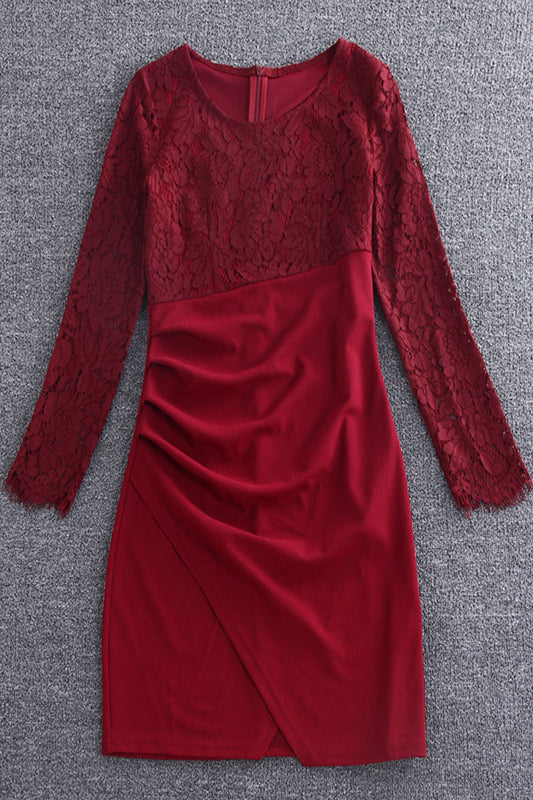 Full Red  Slim With Side Shrring Sexy  Feeling  Midi  Dress - NJOYDRESS - 1