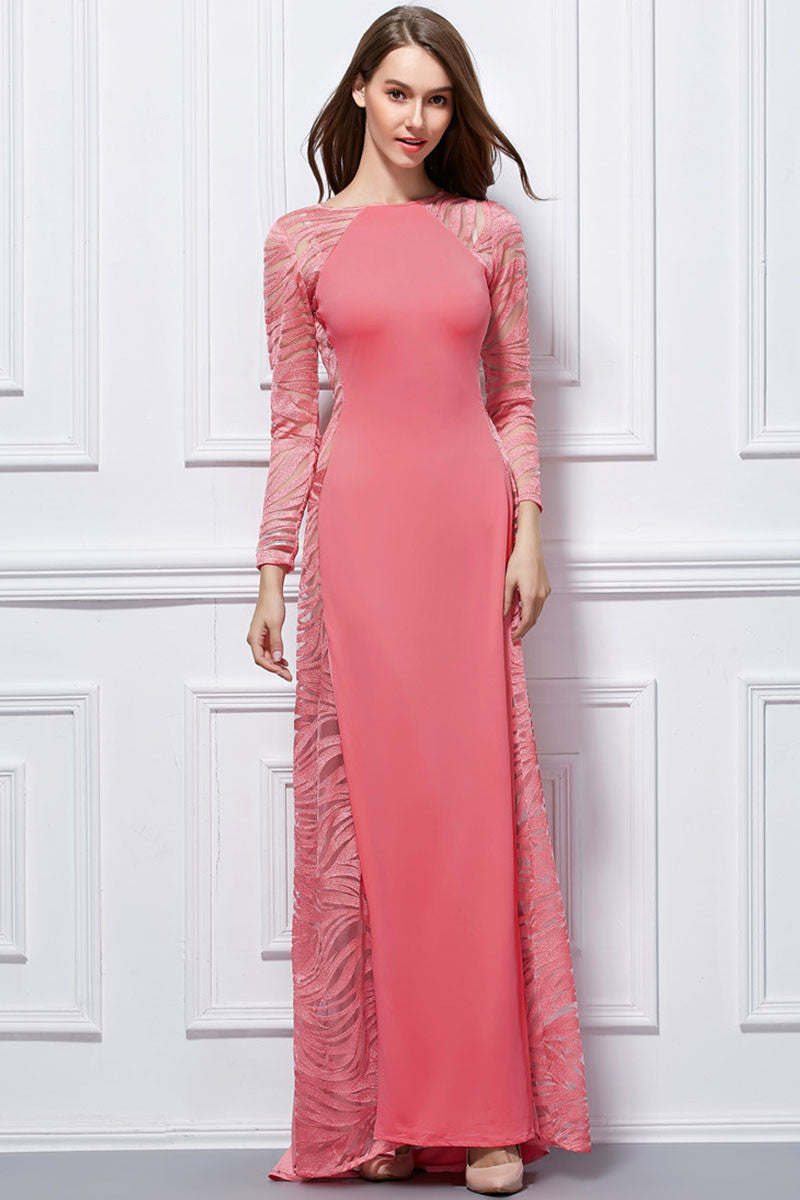 Burn Out Mesh See Through Full Side Solid Maxi Party Dress