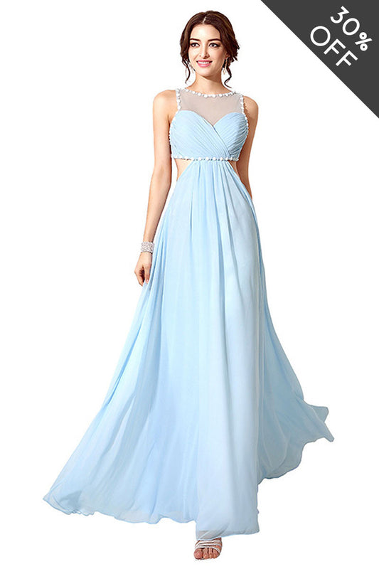 [30% OFF TILL 8 APR] Acrylic Necklace Backless Scoop Waist Maxi Party Dress