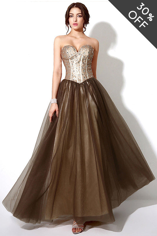 [30% OFF TILL 8 APR] Lace-Up Sequin With Acrylice Decoration Tube Maxi Mesh Party Dress