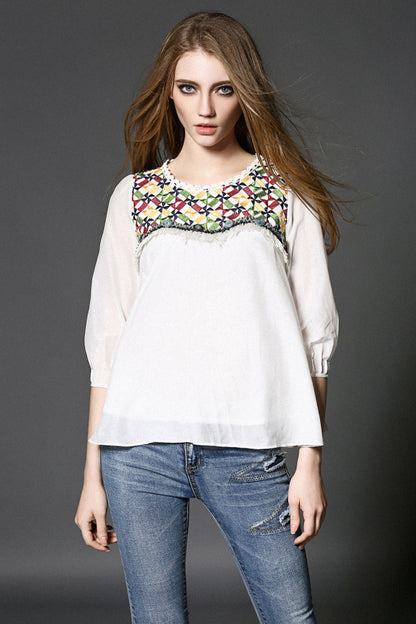 3/4 Flared  Sleeve with Embroidered Tops - NJOYDRESS - 1