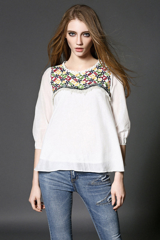 3/4 Flared  Sleeve with Embroidered Tops - NJOYDRESS - 1