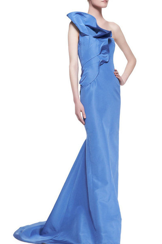 Sloping Shoulder Big Ruffle Mullet dress