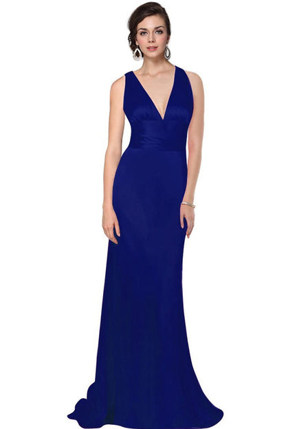 Deep V Neck Empire Waist Slim Cross Back Slim Dress Gown
