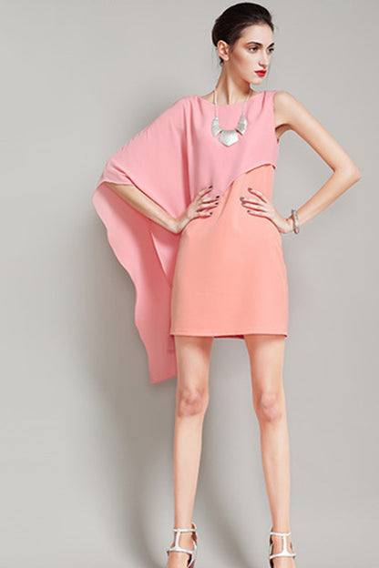 Round Collar Ruffle Padded Irregular Dress