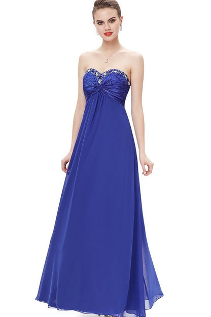 Strapless Sweetheart Rhinestone Ruffles Long Dress Gown