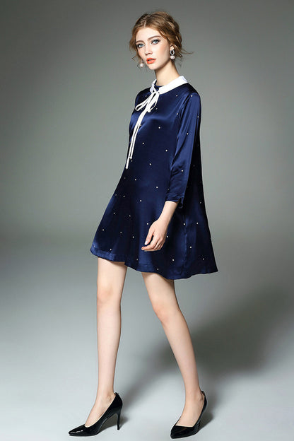 Doll Collar  3/4 Sleeve with Embroidered Dress - NJOYDRESS - 2