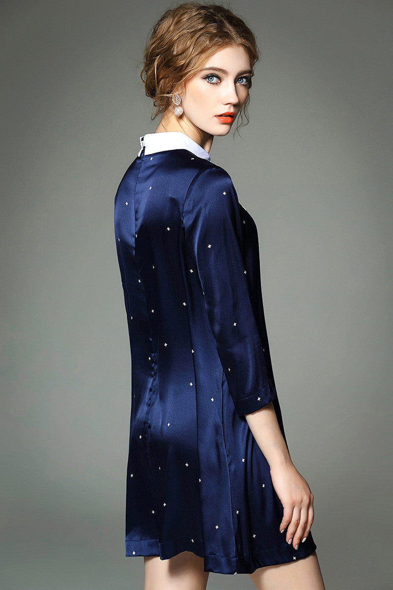 Doll Collar  3/4 Sleeve with Embroidered Dress - NJOYDRESS - 3