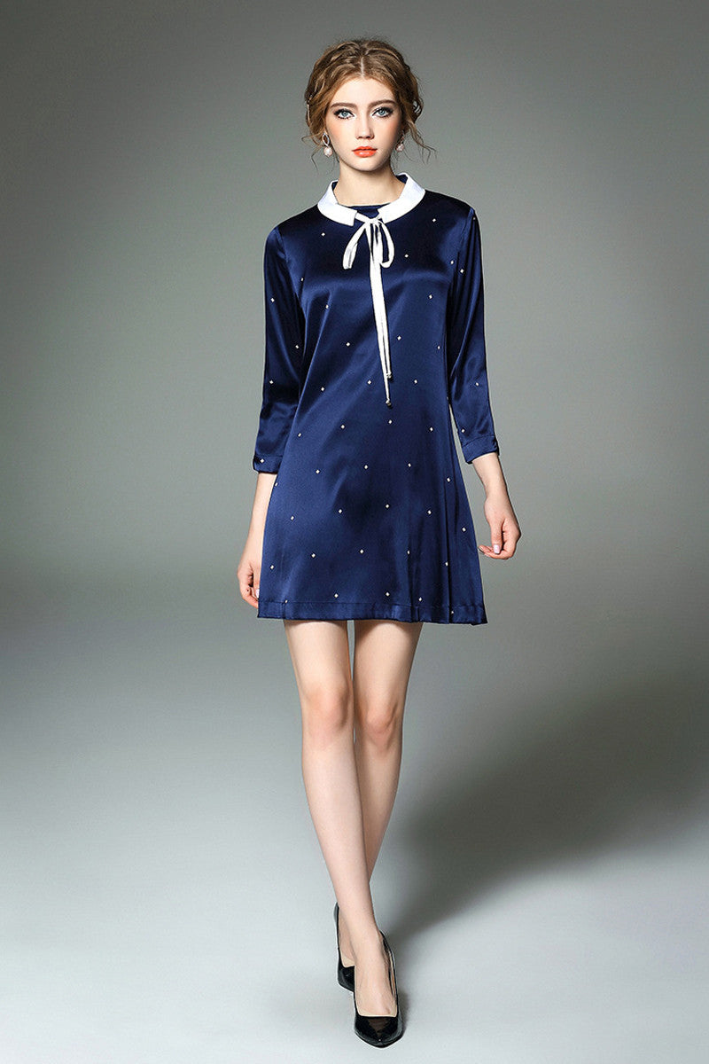 Doll Collar  3/4 Sleeve with Embroidered Dress - NJOYDRESS - 1