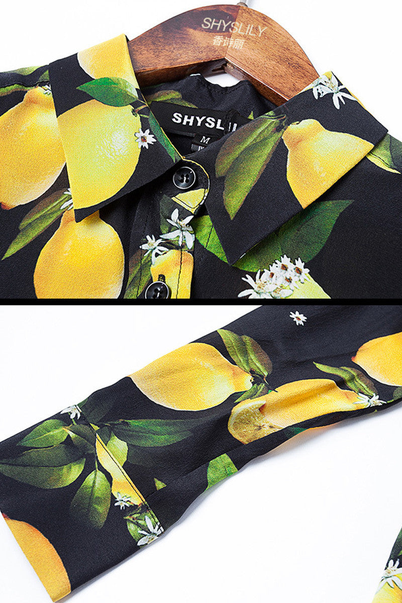 Button Down Shirts With Lemon Printted - NJOYDRESS - 3