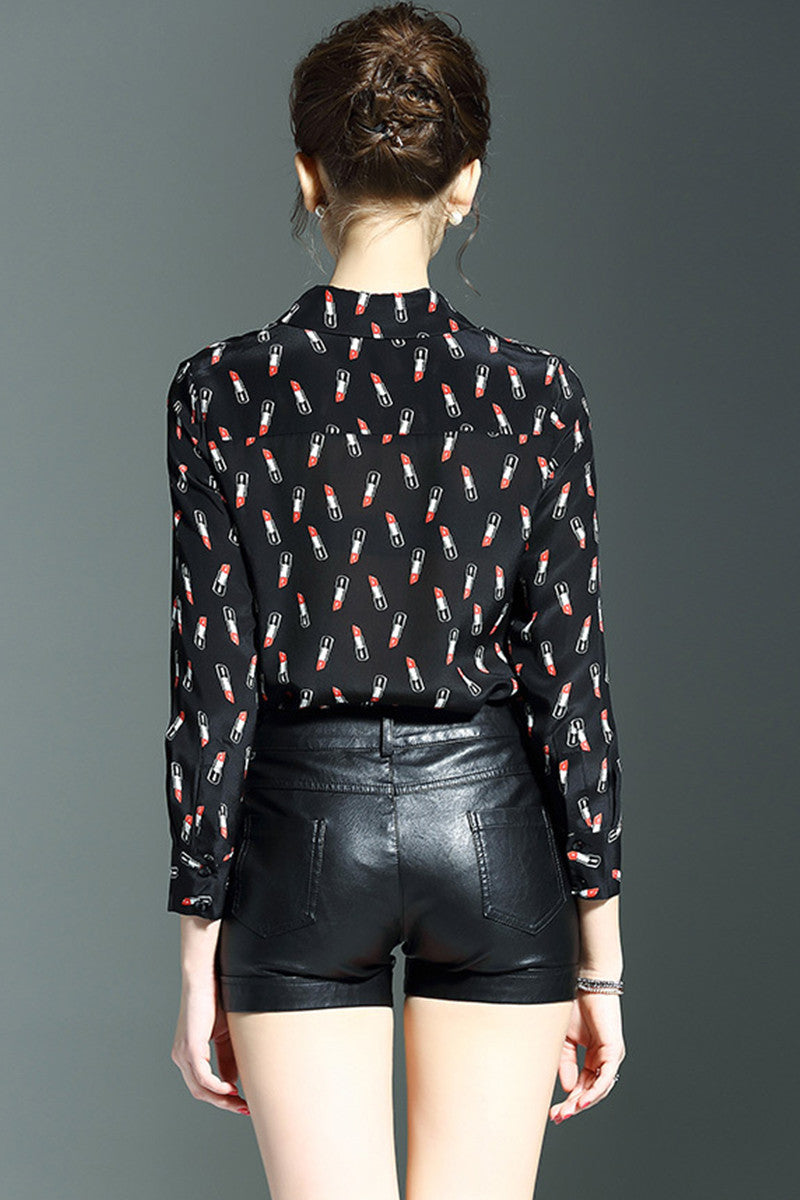 Button Down Shirts With Rouge Printted - NJOYDRESS - 3
