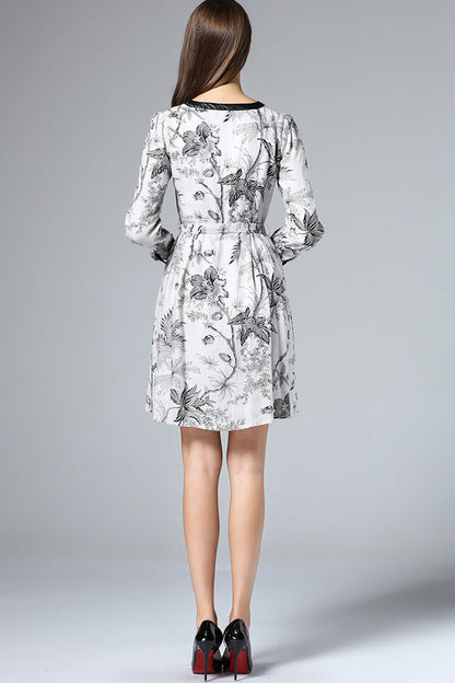 Linen Dress with Floral Printting - NJOYDRESS - 3