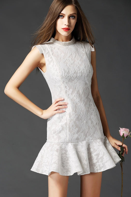 Beaded Stand Collar Embroidery Mermaid Dress