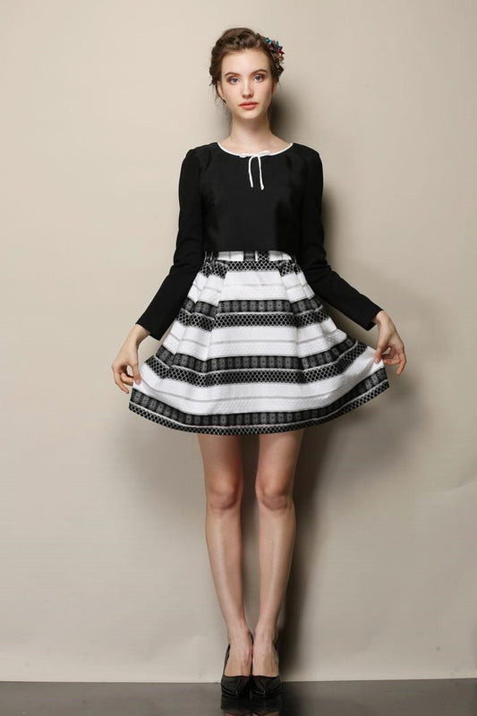 Women's Casual Stripe Printing Dress Casual Vintage Long Sleeve Dress