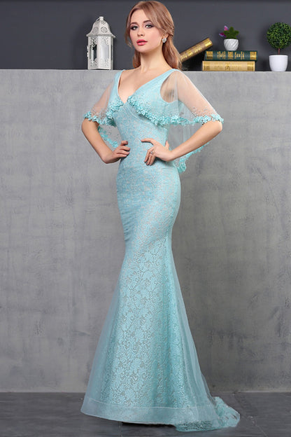 Deep Cleavage-V Shade With Cappa Prom Party Dress