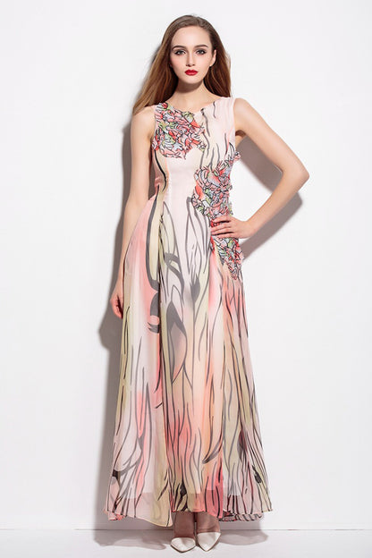 Elegant Sleeveless Floral Boho Ball Gown
