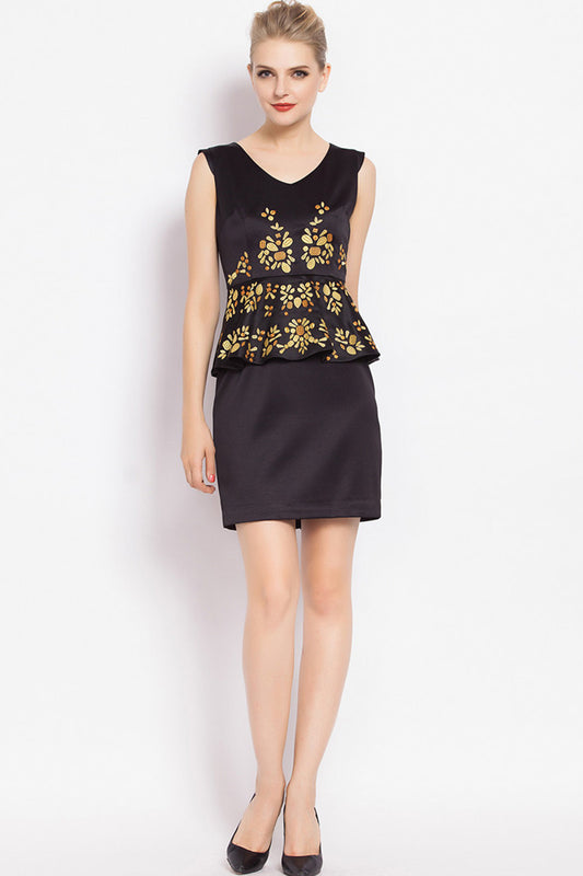 Embroidery Slim Formal Sleeveless Mini Dress