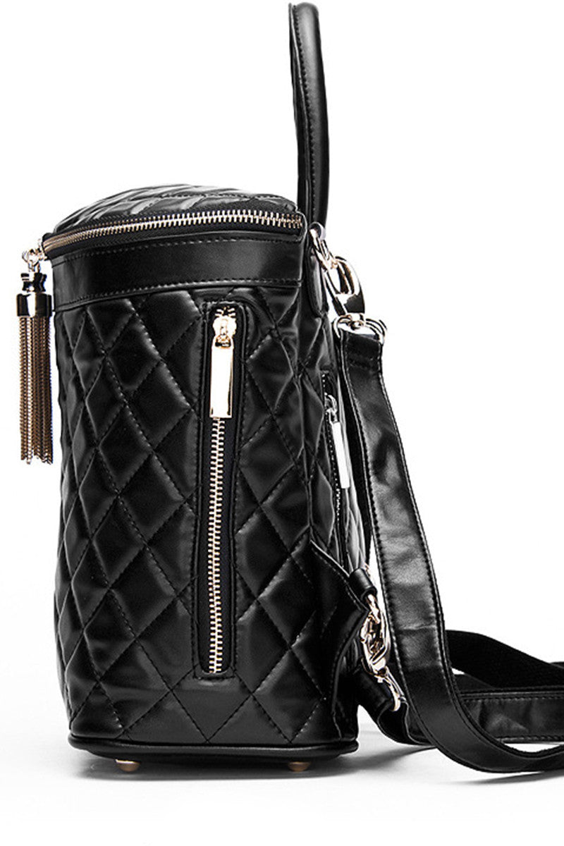 Chain Tassel Quilted Backpack Bucket Bag