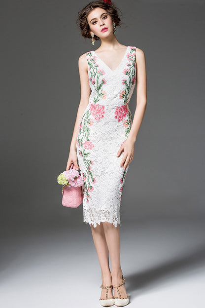 ELEGANT COCKTAIL PARTY V NECK BODYCON SLEEVELESS MIDI DRESS
