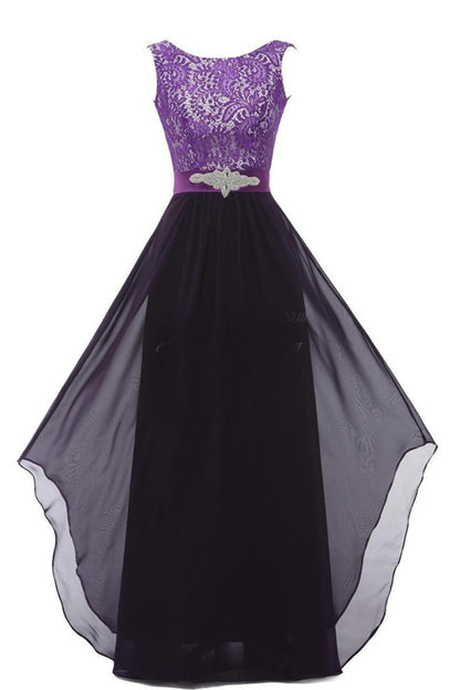 Round Collar Lace Applique Beaded Empire Waist Backless Flare Hem Tulle Gown Dress