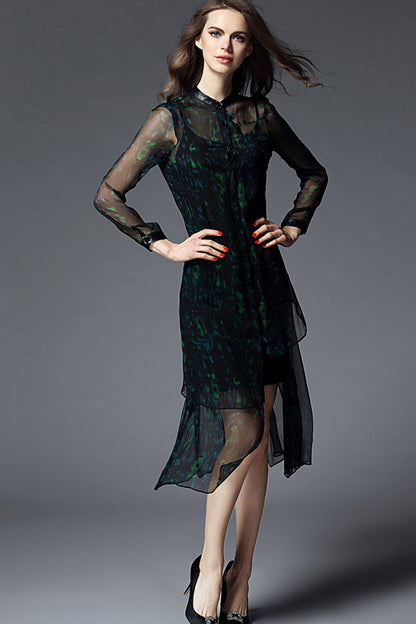 Elegant Chiffon Sleeve Sheer Cocktail Party Dress