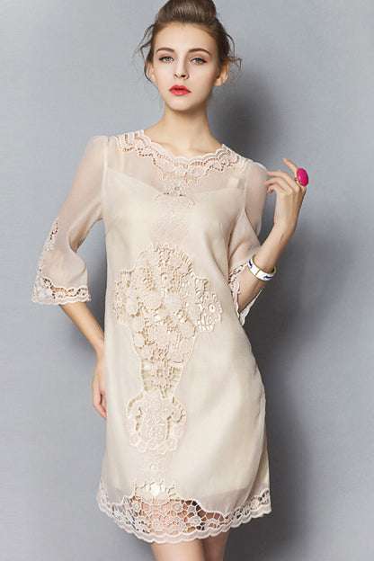 Scarlet 3/4-Sleeve Embroidered Shift Cocktail Dress