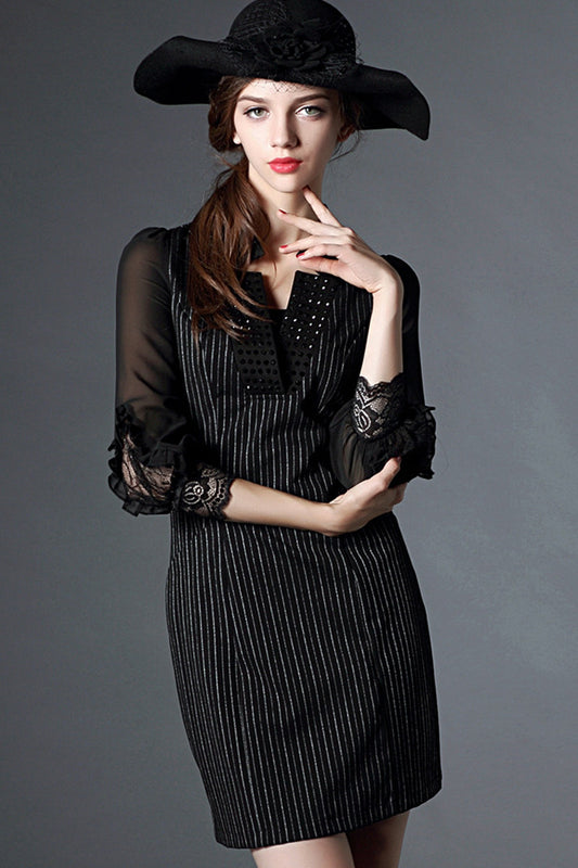 Stripe Body With See Through Sleeve Dress