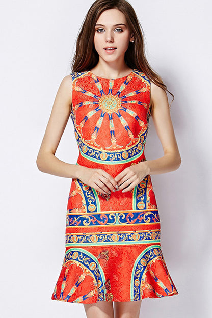 Little Ruffle Bottom Sicily Bright Printed Dress