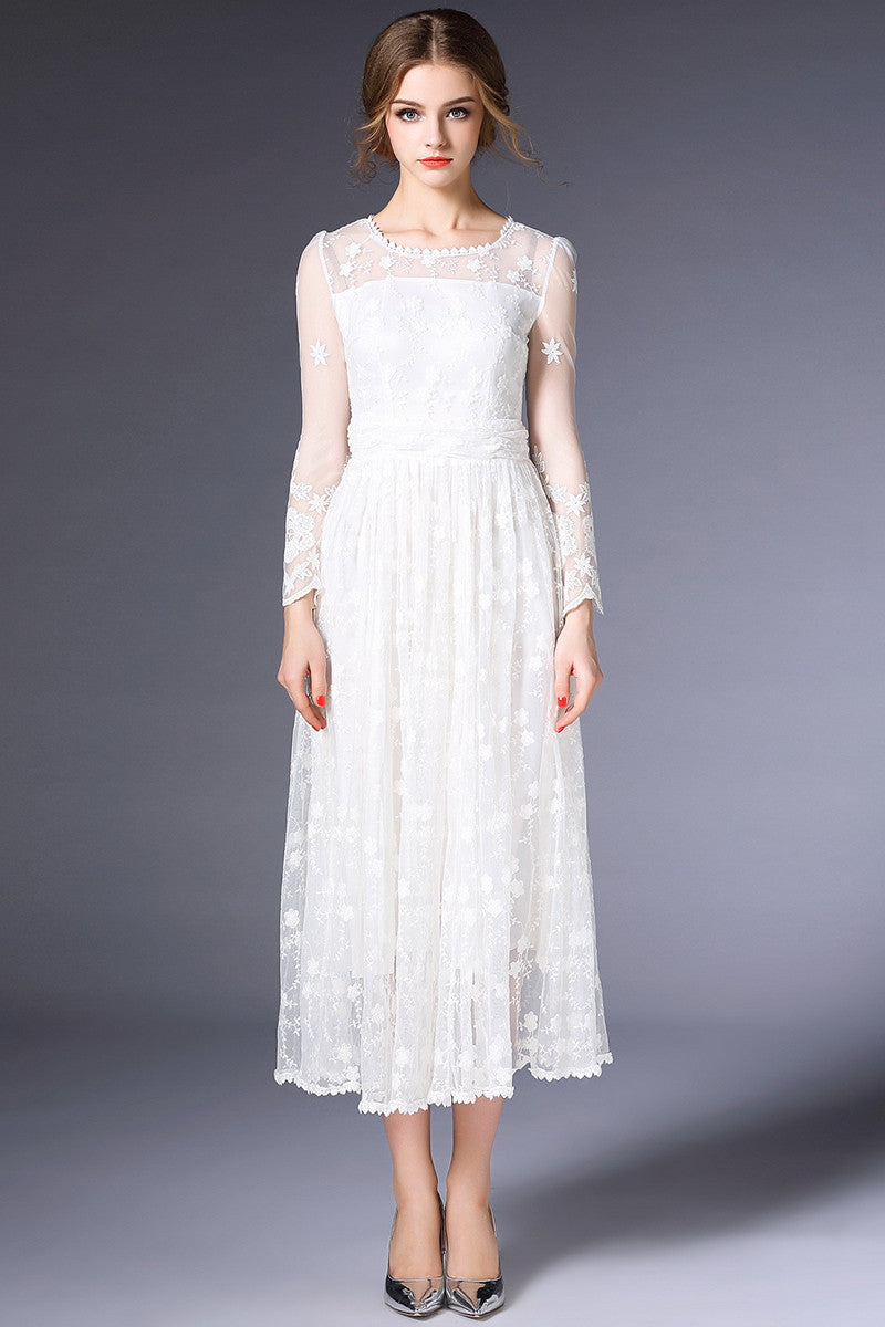 Crochet  Sleeve Full Lace Dress - NJOYDRESS - 1