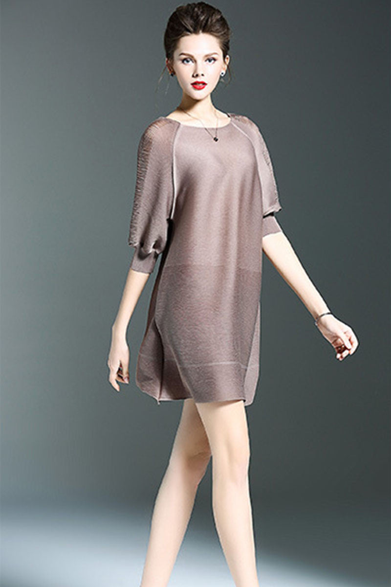 Boat Neck Hollow Out 3/4Sleeve Loose Dress