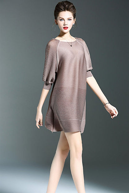 Boat Neck Hollow Out 3/4Sleeve Loose Dress