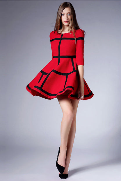 Big Check Wafer Flared Dress