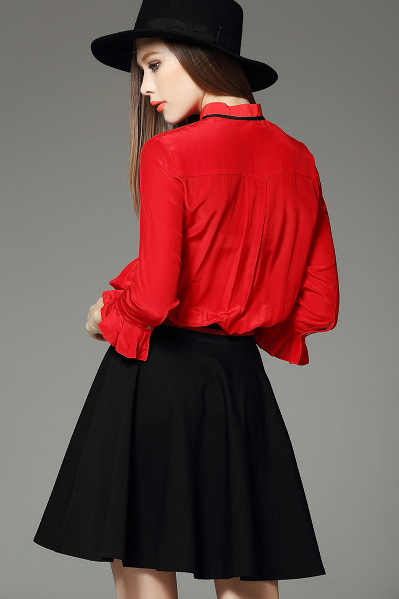 Stand Collar Flare Sleeve Swing Dress - NJOYDRESS - 3