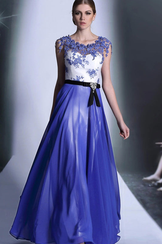 O Neck Cap Sleeve Lace Applique Beaded Maxi Grown Dress