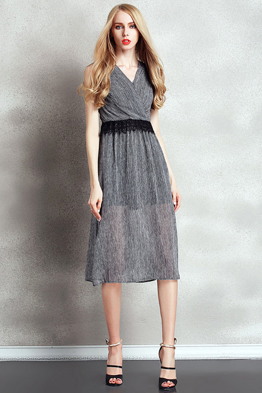 Surplice Lace Waist Midi Wear To Work Dress