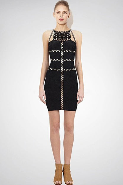 Sexy Round Neck Patched Beaded Club Dress