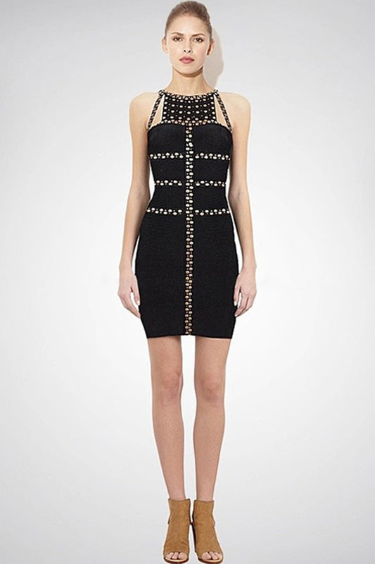 Sexy Round Neck Patched Beaded Club Dress