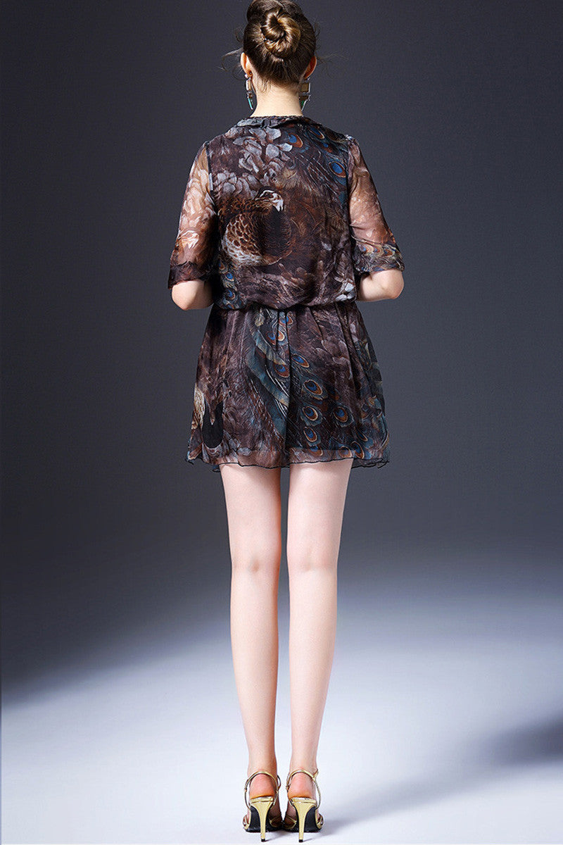 Invisible Zipper At Bust Multi Printing Short Dress