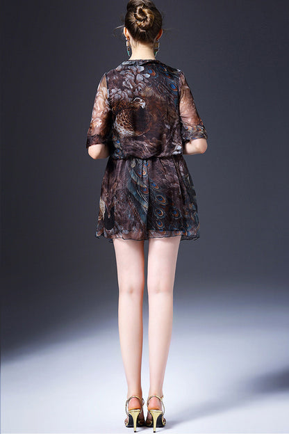 Invisible Zipper At Bust Multi Printing Short Dress