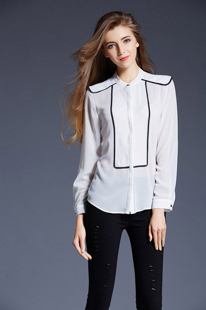 Round Collar H-Line Chiffon Blouse