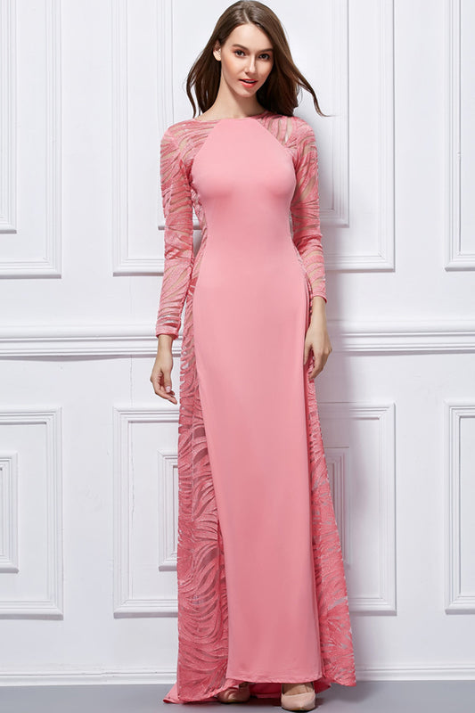 Burn Out Mesh See Through Full Side Solid Maxi Party Dress