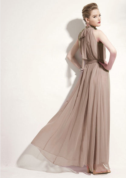 Ruffle Neck Solid Chiffon Boho Dress