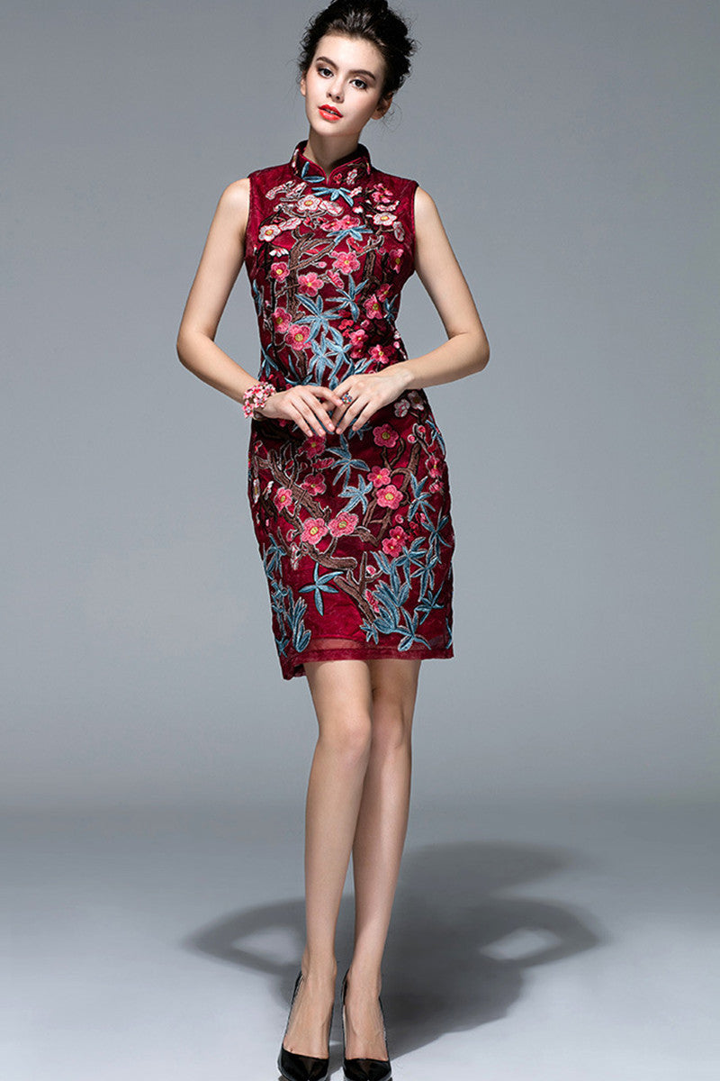 Flower Embroidery Sleeveless Chirpaur