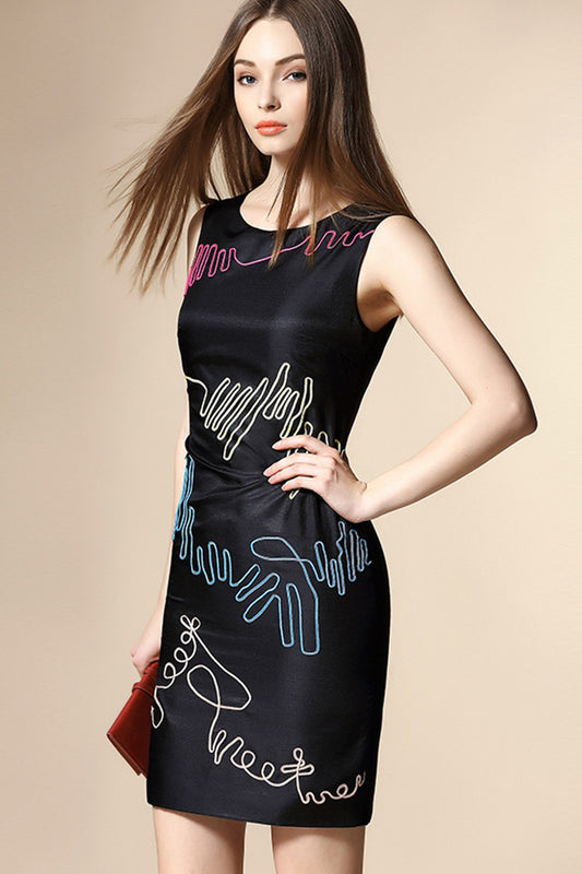 Macarons Line Decoration Basic Mini Sleeveless Dress