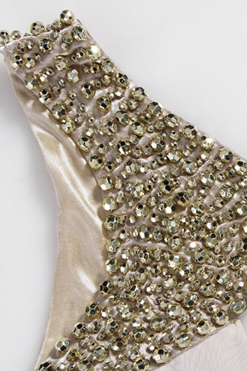 Stone Beaded Neck line Cut Out Bodycon Dress