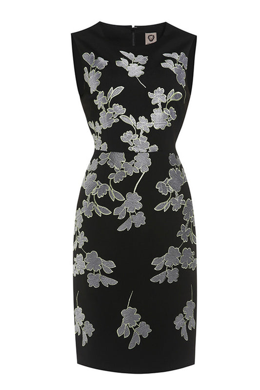 Round Collar Full   Embroidery Pattern Slim Retro Dress